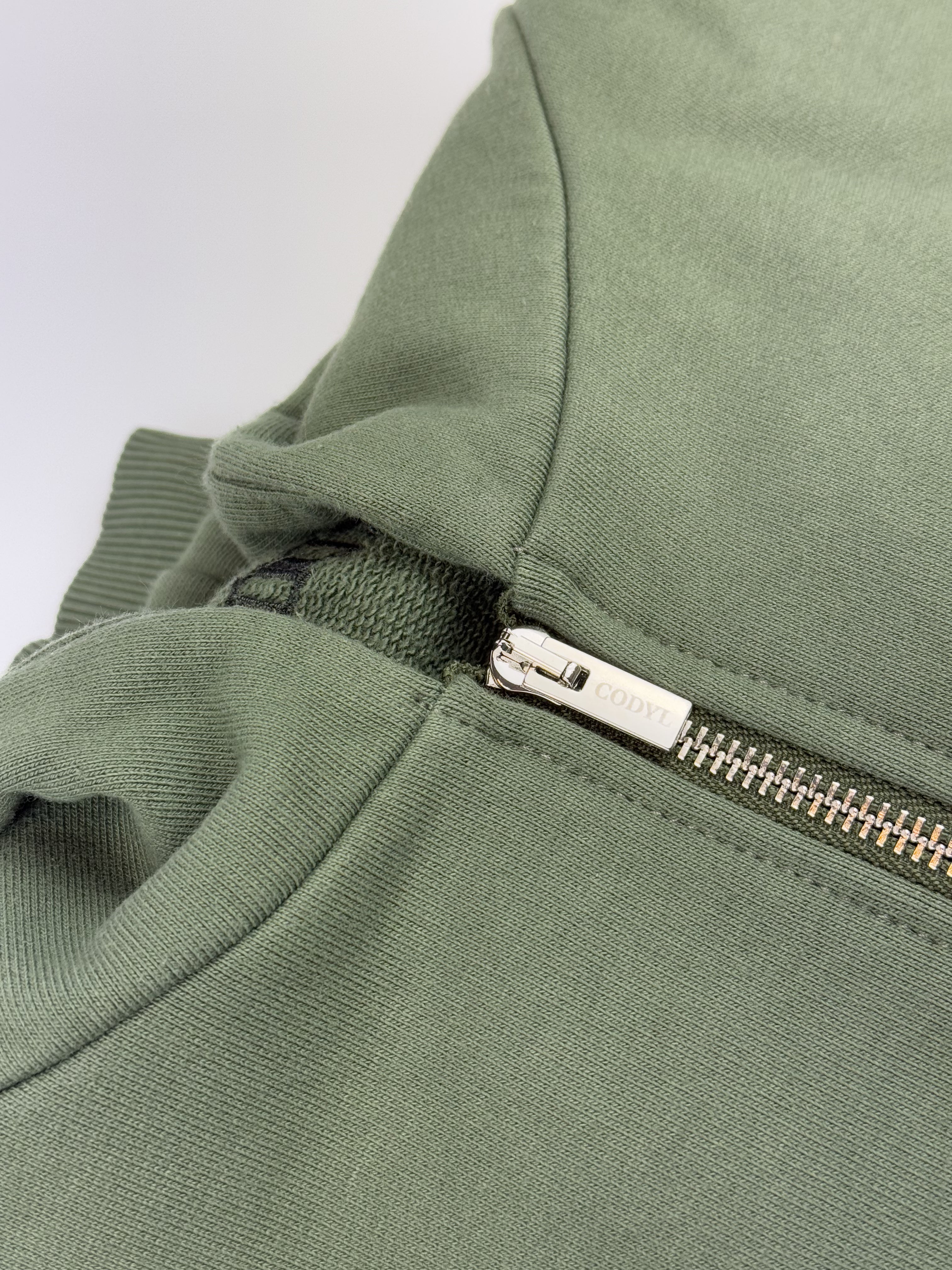 GREEN MONOGRAM LEATHER ZIP-UP HOODIE